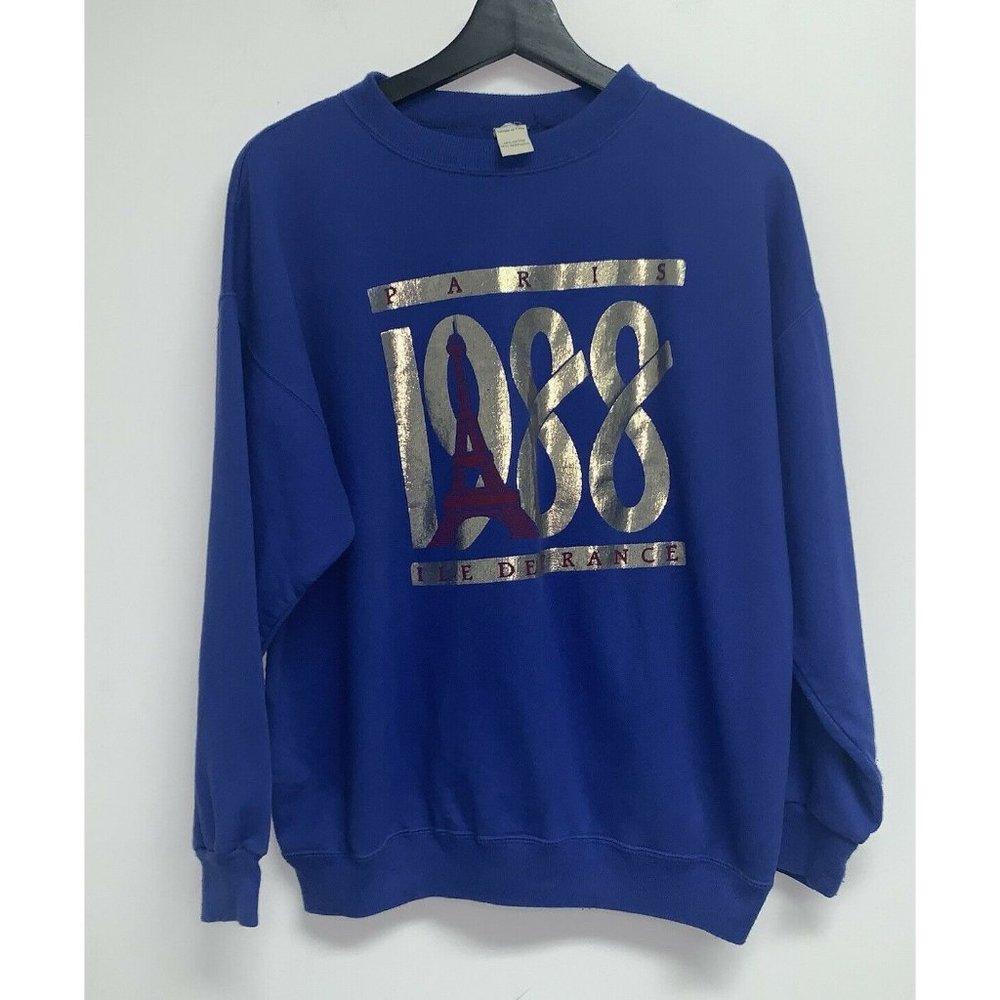 Vintage 1988 Paris Ile De France Graphic Sweatshirt Size XL Blue Gold Red